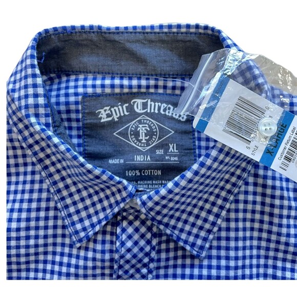 NWT Epic Threads Boys' XL Blue and White Plaid Button Down Shirt - Picture 3 of 3